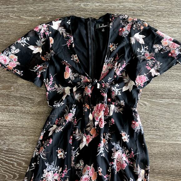 EUC Lulus Wings of Love‎ Black Pink Floral Print Tie Front Maxi Dress Size Small - Picture 4 of 16